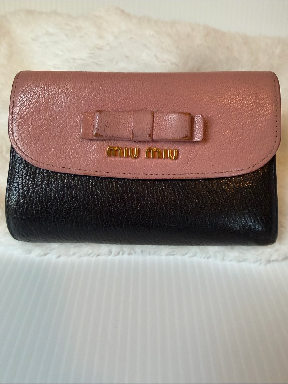 Miu Miu Pink and Black Leather Bow Wallet